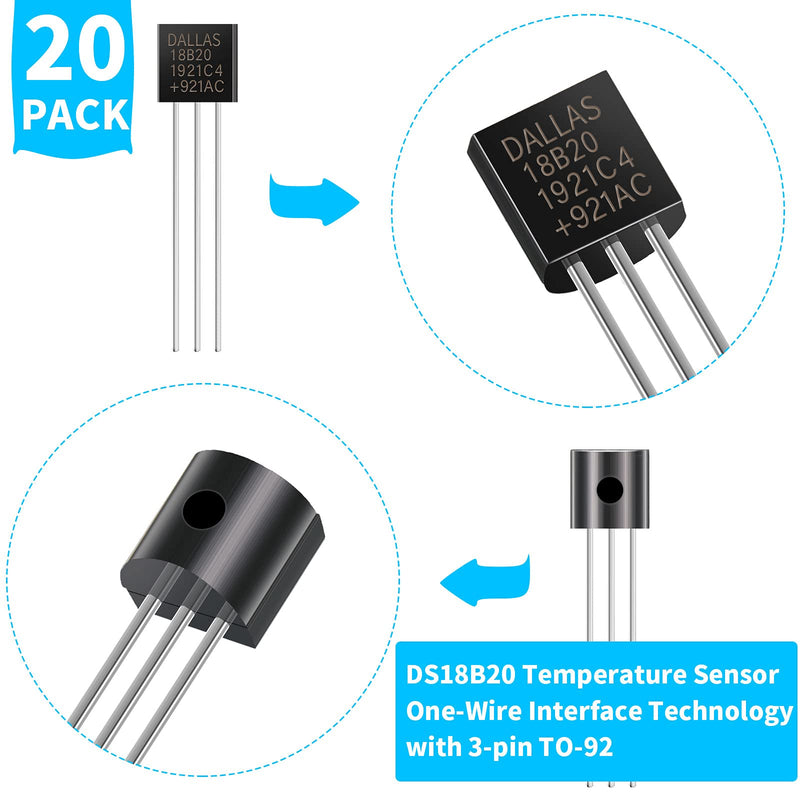  [AUSTRALIA] - Weewooday Pack of 20 DS18B20 IC Temperature Sensor Digital Thermometer 1-Wire Interface Technology with 3-Pin TO-92 Compatible with Arduino/Raspberry Pi