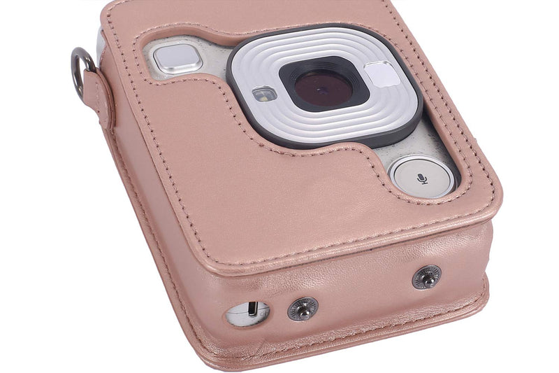  [AUSTRALIA] - Phetium Protective Case Compatible with Instax Mini Liplay Hybrid Instant Camera and Printer, Soft PU Leather Bag with Removable/Adjustable Shoulder Strap (Blush Gold) Blush Gold