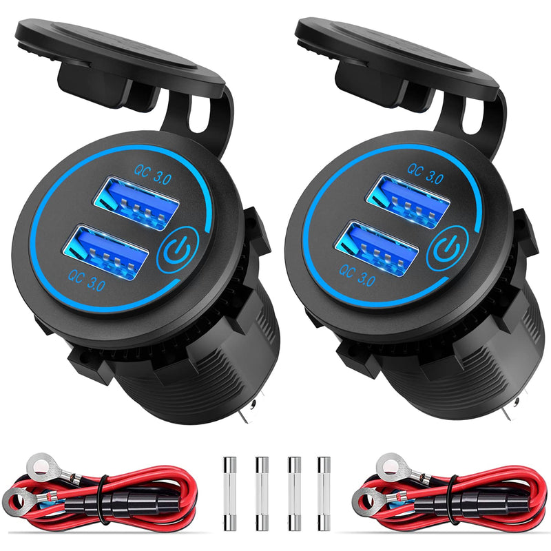  [AUSTRALIA] - [2 Pack] 12V USB Outlet, Quick Charge 3.0 Dual USB Power Outlet with Touch Switch, Waterproof 12V/24V Fast Charge USB Charger Socket DIY Kit for Car Boat Marine Bus Truck Golf Cart RV Motorcycle, etc.