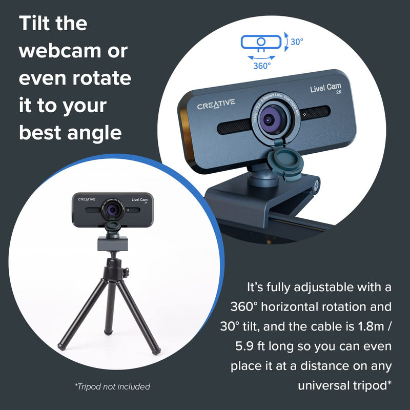  [AUSTRALIA] - Creative Live! Cam Sync V3 2K QHD USB Webcam with 4X Digital Zoom (4 Zoom Modes from Wide Angle to Narrow Portrait View), Privacy Lens, 2 Mics, for PC and Mac 2K QHD with SmartComms Kit