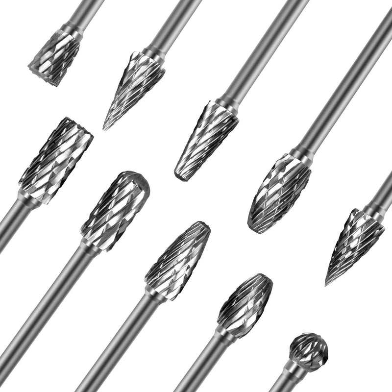 Loggers Art Gens 10Pcs Double Cut Carbide Burr Set on 1/8Inch Shank with 1/4 Inch Head Assorted Double Cut Solid Carbide Rotary Burr Set for Wood-working Carving, Metal Polishing, Engraving, Drilling 1/8 Shank - LeoForward Australia