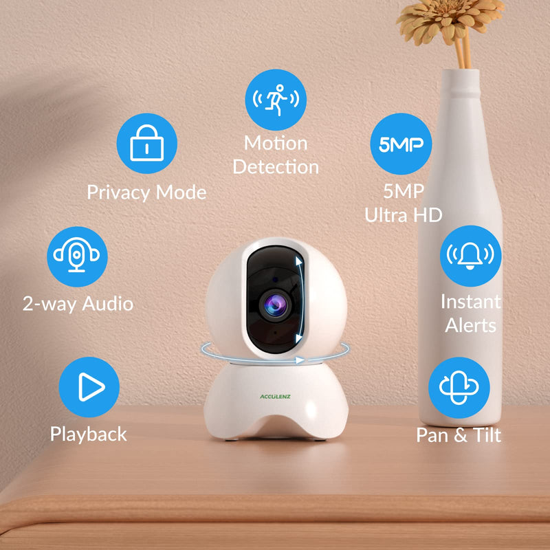  [AUSTRALIA] - ACCULENZ 5MP HD Pet Camera Indoor 2.5K, 2.4GHz WiFi Camera for Home Security 360° Pan Tilt with AI Human Detection, Baby Monitor with Sound Detection, 2-Way Talk, Night Vision