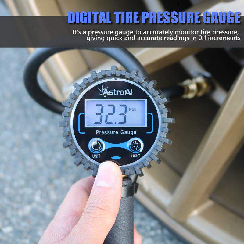 AstroAI ATG250 Digital Tire Inflator with Pressure Gauge, 250 PSI Air Chuck and Compressor Accessories Heavy Duty with Rubber Hose and Quick Connect Coupler for 0.1 Display Resolution Blue - LeoForward Australia