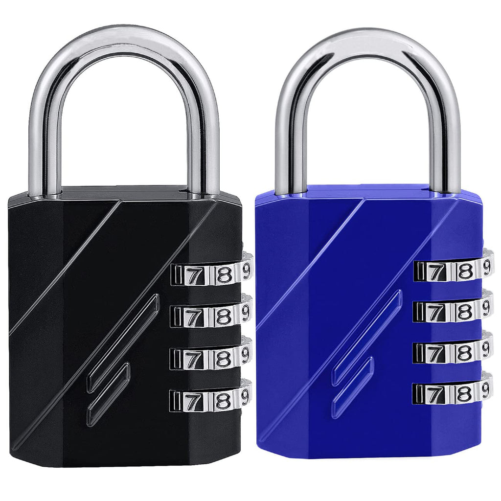  [AUSTRALIA] - ZPLIUST Combination Locks Resettable 4-Digit Outdoor Waterproof Padlock for Gym, School Locker, Fence, Toolbox, Gate, Hasp Storage Lock (Black & Blue 2 Pack) Black & Blue