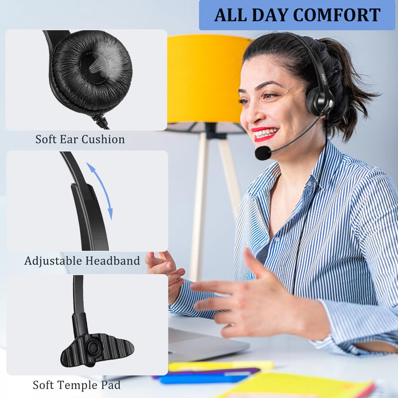  [AUSTRALIA] - Callez RJ9 Phone Headset for Office Phones Wired Telephone Headset with Microphone Noise Cancelling Compatible with Polycom VVX411 VVX311 VVX410 Avaya 1416 1408 Plantronics S12 Mitel 6920 NEC Aastra Black