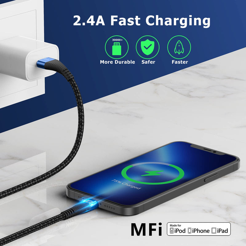  [AUSTRALIA] - ohbox Lightning Cable 3ft 3Pack, Blue iPhone Charger Cable Fast Charging USB Cord Compatible with iPhone 14 13 12 11 Pro Max Mini XS XR 8 7 6s SE iPad Airpods 3