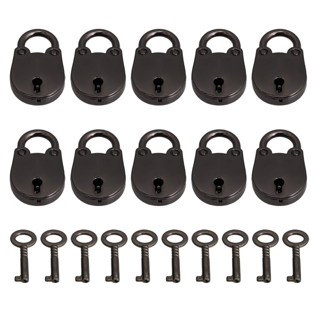  [AUSTRALIA] - BQLZR Nickel Black Zinc Alloy Small Archaize Padlocks Old Vintage Antique Style Luggage Box Key Lock with Key Pack of 10 3.7x2.3x0.7cm/1.45x0.9x0.27inch(LxWxT)