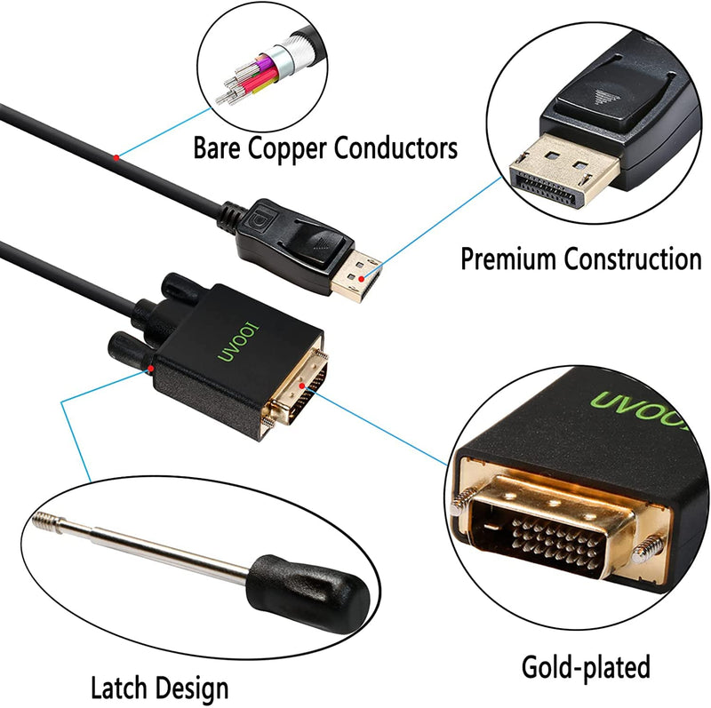  [AUSTRALIA] - DisplayPort to DVI Cable 6ft 3-Pack, UVOOI DP Display Port to DVI-D Cable Male to Male Cord Compatible with Computer, PC, Monitor, TV, Projector and More 6ft-3Pack Black