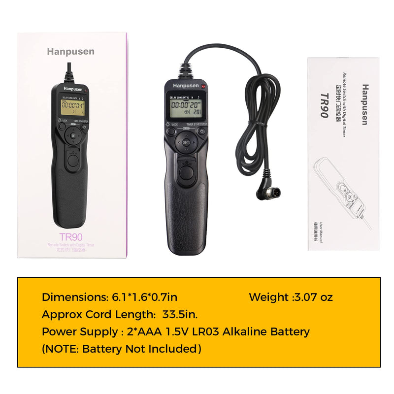  [AUSTRALIA] - Timer Camera Remote Cable Control with Intervalometer compatible with Nikon D3, D4, D4s, D5, D6, D800, D850, D810, D700, D500, D300, D200, F6, F100, F5, F90, N90s, D1X, D2H, D3X, Replaces Nikon MC-36A N8 for Nikon