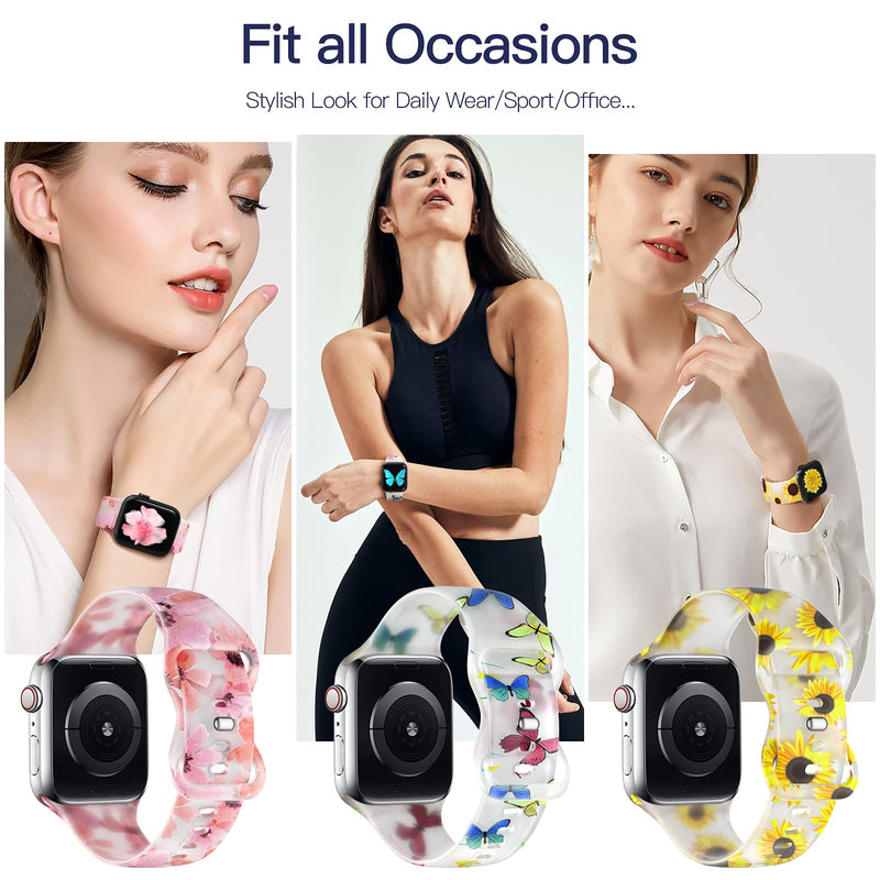  [AUSTRALIA] - Witzon Cute Transparent Bands Compatible with Apple Watch Bands 38mm 40mm 41mm 42mm 44mm 45mm for Women Men, Soft Silicone Sport Strap Replacement Band for iWatch Series 7/6/5/4/3/2/1/SE Butterflies 38/40/41mm