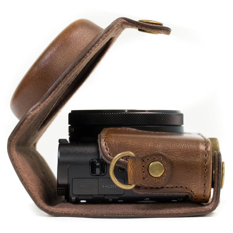  [AUSTRALIA] - MegaGear Ever Ready Leather Camera Case Compatible with Sony Cyber-Shot DSC-HX95, DSC-HX99, DSC-HX80, DSC-HX90V Dark Brown