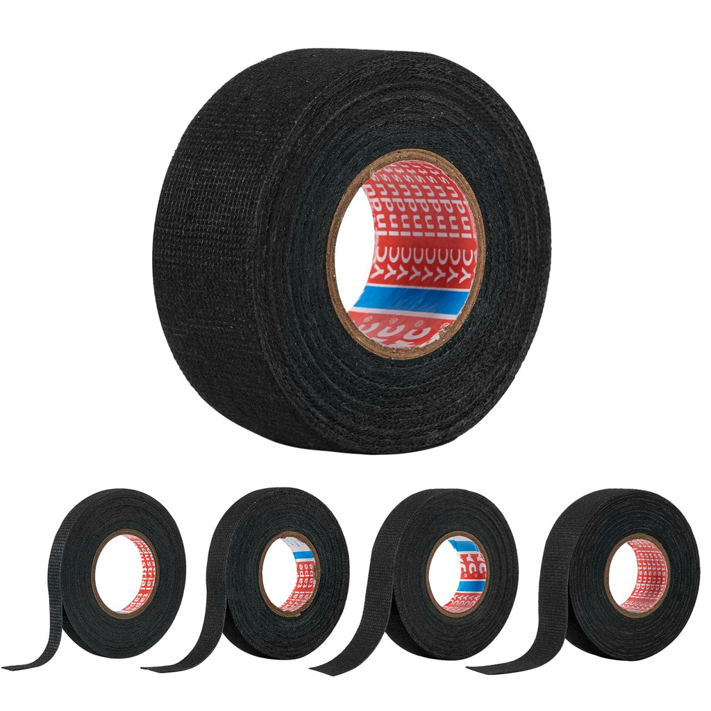  [AUSTRALIA] - HSTECH 5 Rolls Wire Loom Harness cloth Tape, Speaker Wiring Harness Cloth Tape, Black Adhesive Fabric Tape, for Automobile Electrical Wire harnessing Noise Dampening Heat Proof(Width 0.35In to 1.25In)