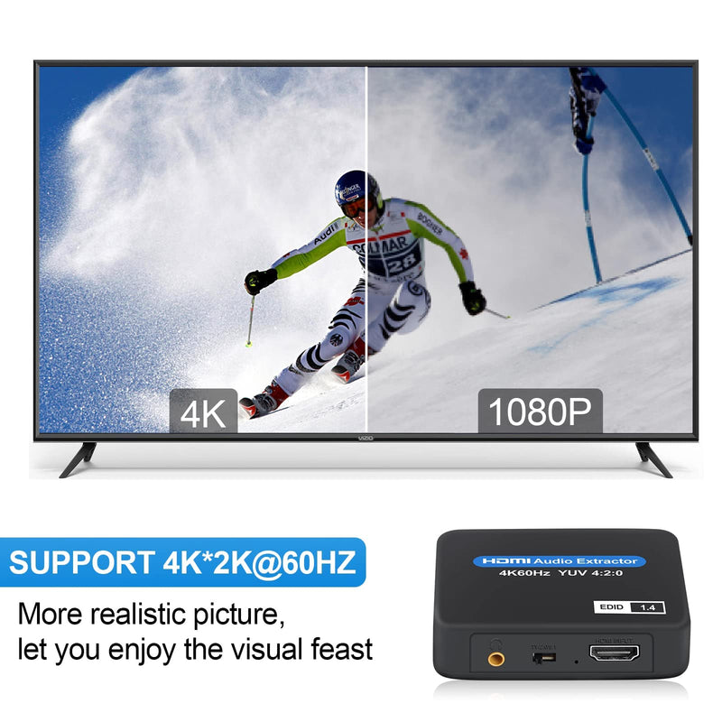  [AUSTRALIA] - HDMI Audio Extractor, 4K@60Hz HDMI to HDMI + Optical Toslink SPDIF + 3.5mm Audio Output, HDMI Audio Converter Adapter Embedder Support 1080P 3D Suit for Fire Stick, Xbox, Laptop