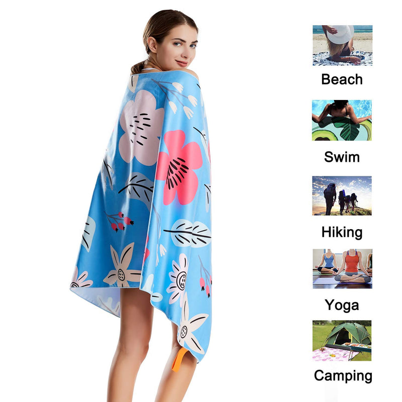  [AUSTRALIA] - CHARS Microfiber Quick Drying Beach Towel with a Carrying Bag, Super Absorbent Towel, Sand Free Towel, for Kids, Teens, Adults, Travel, Gym, Camping, Pool, Yoga, Outdoor and Picnic Flower large (30 x 60 inches)