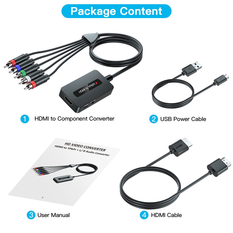  [AUSTRALIA] - HDMI to Component Converter Cable with HDMI and Component Cables, 1080P HDMI to YPbPr Converter, HDMI in Component Out Converter for DVD/STB/PS3/PS4 with HDMI Output