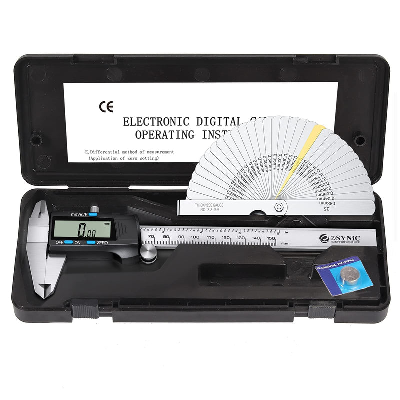  [AUSTRALIA] - eSynic Digital Caliper 150mm/6 Inch Stainless Steel Caliper Electronic Caliper Inch/Metric/Fraction Conversion for Distances Diameter, Depth, Inner Diameter, Outer Diameter, Black... Model A-Black