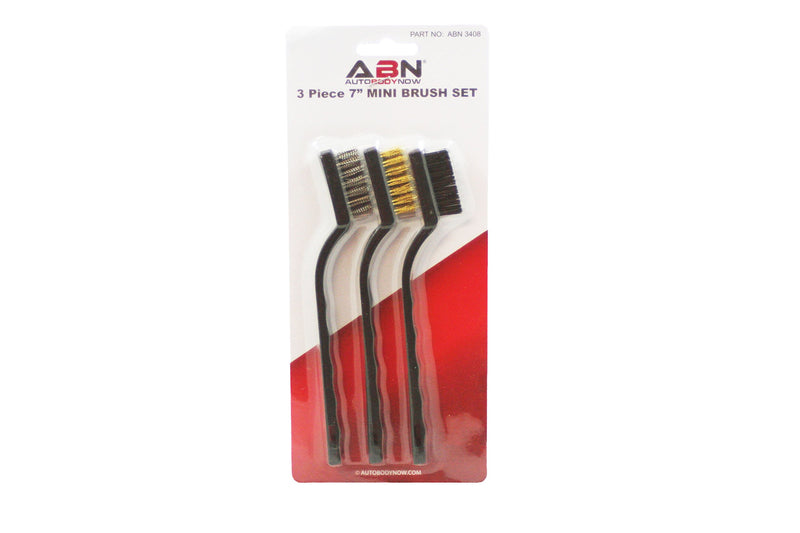  [AUSTRALIA] - ABN 7in Mini Wire Detail Brush 3pc Set – Nylon, Brass, Stainless Steel – Metal Detail Brushes for Cleaning & Automotive