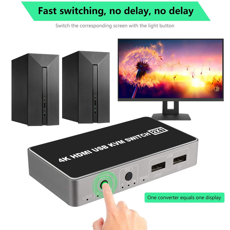  [AUSTRALIA] - Pasow KVM Switch HDMI 2 in 1 Out 2 Port Keyboard Mouse Switcher USB Switch