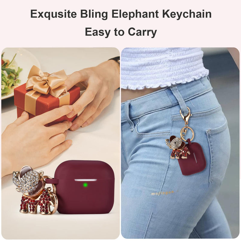  [AUSTRALIA] - MOFREE Compatible with Airpods 3 Case Cover 2021, Soft Silicone Protective Case for Airpods 3rd Generation Case with Bling Elephant Keychain, Charging Case for AirPods Gen 3 Case Women (Burgundy) Burgundy