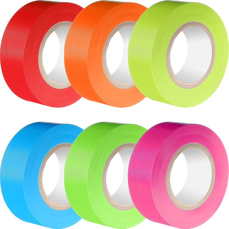  [AUSTRALIA] - 6 Pieces Flagging Tape Plastic Ribbon Multipurpose Neon Marking Tape 1 Inch Wide Non-Adhesive Tape for Boundaries and Hazardous Areas, Home and Workplace Use (Bright Colors,1 Inch) 6 Colors