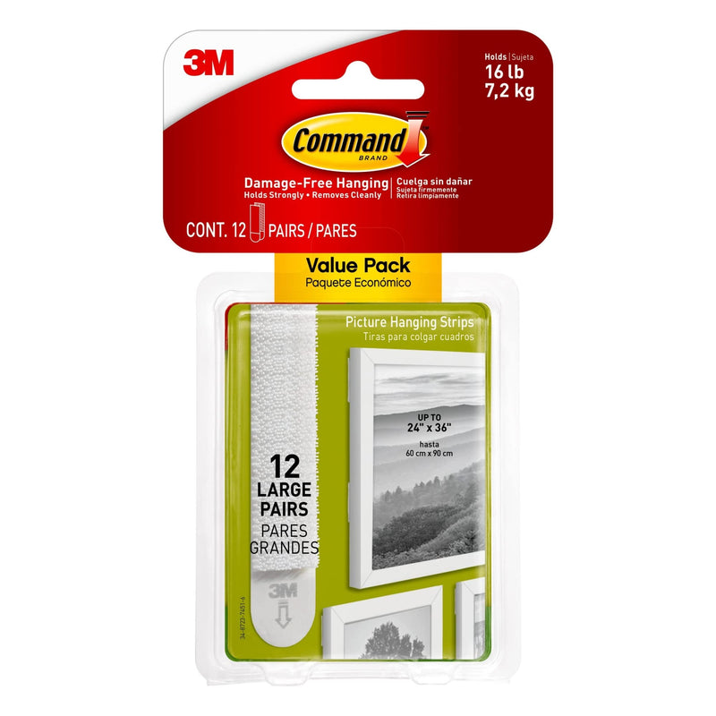  [AUSTRALIA] - Command™ Large Picture Hanging Strips, Damage-Free, White, Pack of 12 Pairs of Strips