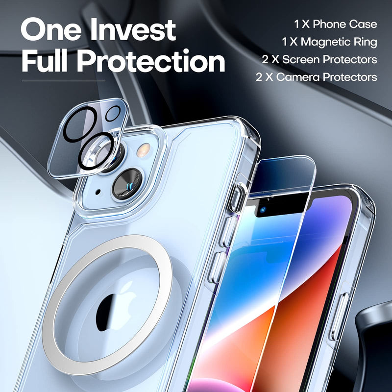  [AUSTRALIA] - TAURI [5 in 1] for iPhone 14 Case Clear, [Not Yellowing] with 2 Tempered Glass Screen Protector + 2 Camera Lens Protector [Military Grade Drop Protection] Shockproof Slim iPhone 14 Cover 6.1 Inch A-Crystal Clear