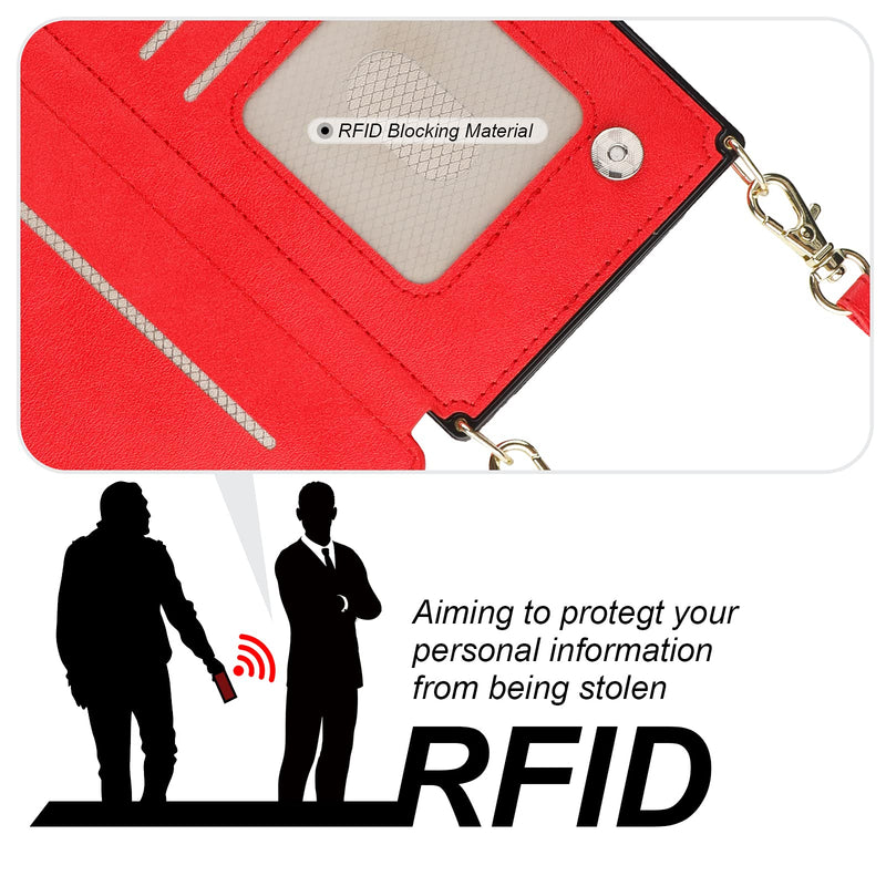 [AUSTRALIA] - Bocasal Crossbody Wallet Case for iPhone 14 Plus with RFID Blocking Card Slot Holder, Magnetic Flip Folio Purse Case, PU Leather Zipper Handbag with Detachable Lanyard Strap 6.7 Inch 5G (Red) Red