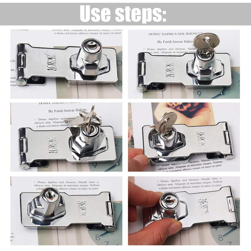  [AUSTRALIA] - 2 Packs Keyed Hasp Locks Stainless Steel,Twist Knob Keyed Locking Hasp for Small Doors, Cabinets and More with a Screwdriver,Chrome Plated (3Inch with Keys) 3Inch Silver