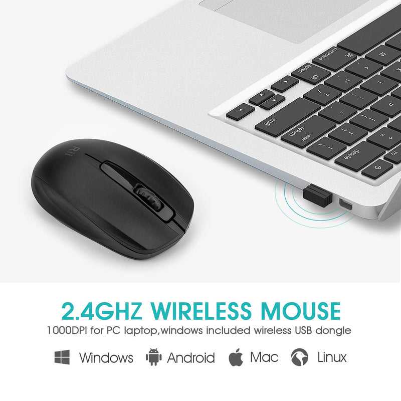 Rii Wireless Mouse 1000 DPI for PC, Laptop, Windows,Office Included Wireless USB dongle (Black) Black - LeoForward Australia