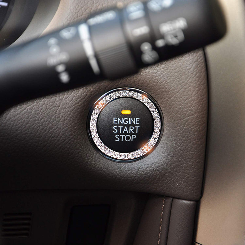  [AUSTRALIA] - SAVITA 4 Pack Crystal Diamond Rhinestone Tire Valve Stem Caps Universal Valve Dust Caps Bling Car Accessories with 2 Bling-Bling Car Ignition Button Ring Push Start Sticker Rings