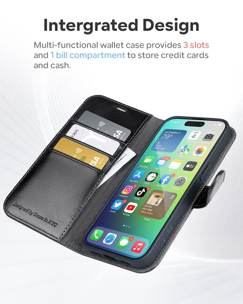  [AUSTRALIA] - OCASE Compatible with iPhone 14 Pro Max Wallet Case, PU Leather Flip Folio Case with Card Holders RFID Blocking Stand [Shockproof TPU Inner Shell] Phone Cover 6.7 Inch 2022（Black） Black