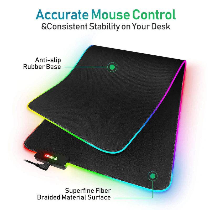 RGB Gaming Mouse Pad Large (800×300×4mm) Hcman XXL Extended Led Mousepad with Non-Slip Rubber Base, Soft Computer Keyboard Pad,for MacBook, PC, Laptop, Desk - Black - LeoForward Australia