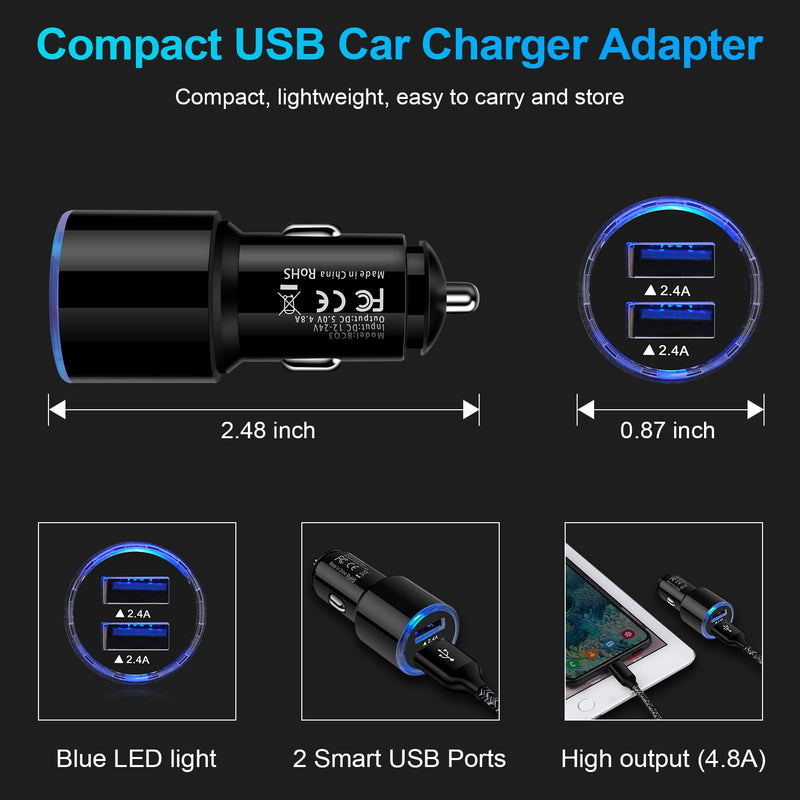  [AUSTRALIA] - USB Car Charger, 2Pack 4.8A Fast Charging Dual Port USB Cigarette Lighter Adapter for iPhone 14 13 12 11 Pro Max SE XR X 8 7 6, iPad, Samsung Galaxy S22 S21 S20 S10 S9 S8 S7 A10E A51,Android,Kindle