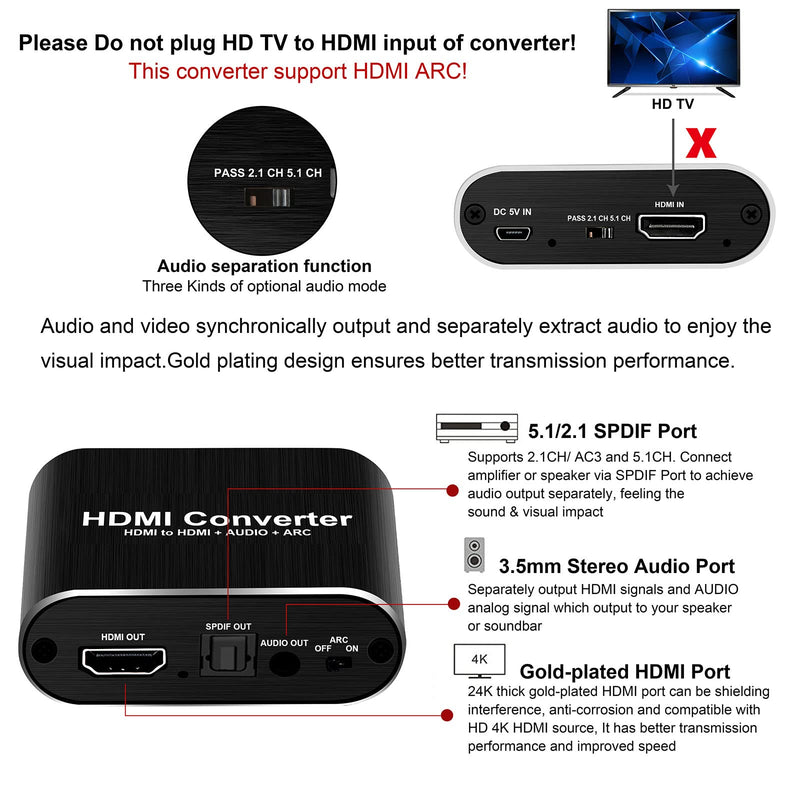  [AUSTRALIA] - avedio links 4K@60Hz HDMI Audio Extractor, HDMI to HDMI + Optical Toslink SPDIF + 3.5mm AUX Stereo Audio Out, HDMI Audio Converter Adapter Splitter Support HDCP1.4 Full HD 1080P 3D