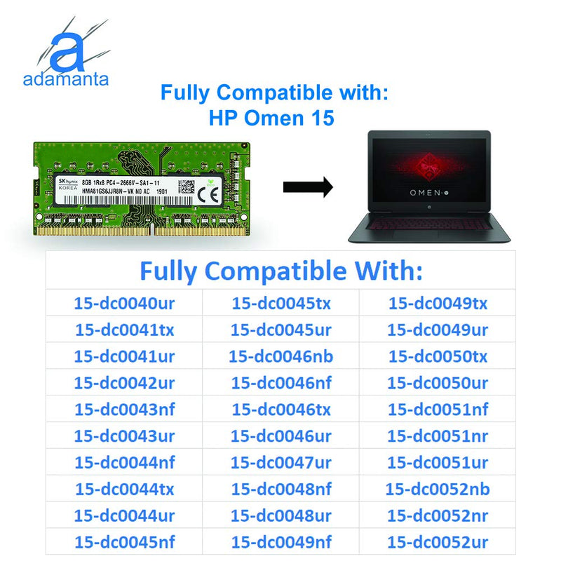  [AUSTRALIA] - Factory Original 8GB (1x8GB) Compatible for HP Omen 15 DDR4 2666Mhz PC4-21300 SODIMM 1Rx8 CL19 1.2v RAM Laptop Notebook Memory Upgrade Adamanta