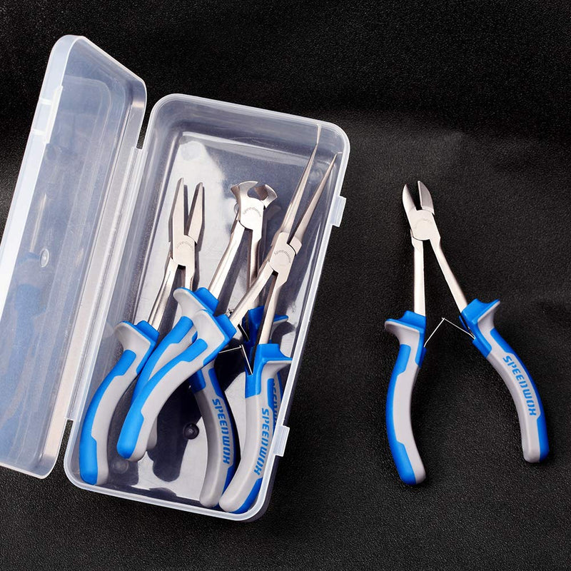 SPEEDWOX Long Reach Pliers Set 4 Piece with Storage Box Mini Pliers Kit Fine Pliers Precision Slim Wire Cutters for Hard to Reach Narrow Spaces High Leverage Reduce Efforts Tools for Mechanical Work - LeoForward Australia