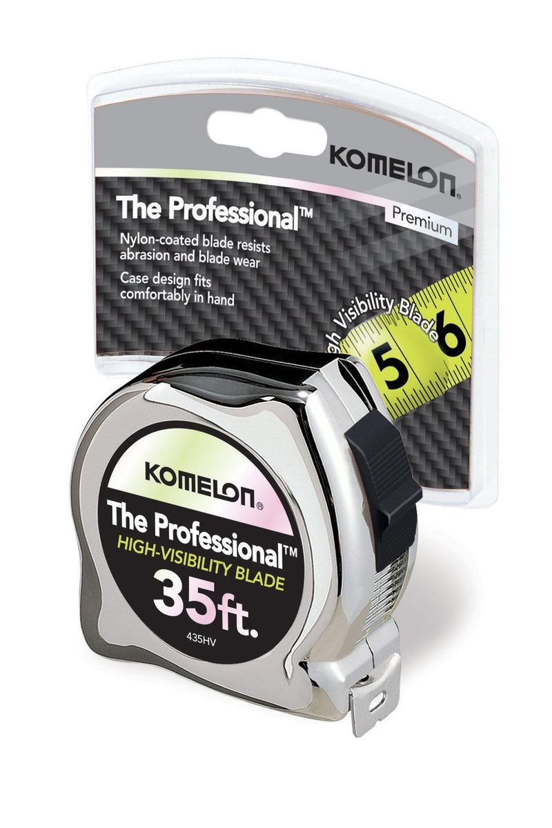 Komelon 435HV High-Visibility Professional Tape Measure, 35-Feet by 1-Inch, Chrome 35ft - Blade - LeoForward Australia