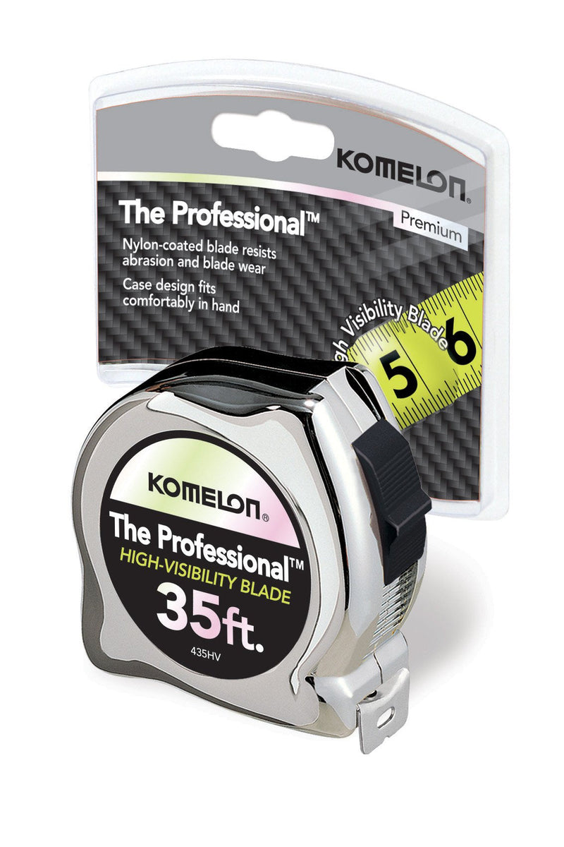  [AUSTRALIA] - Komelon 435HV High-Visibility Professional Tape Measure, 35-Feet by 1-Inch, Chrome 35ft - Blade