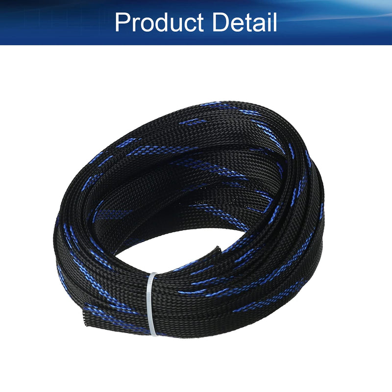 [AUSTRALIA] - Bettomshin 1Pcs 32.8Ft PET Braided Cable Sleeve, Width 14mm Expandable Braided Sleeve for Sleeving Electric Wire Electric Cable Black and Blue 32.8Ft(14mm Width）