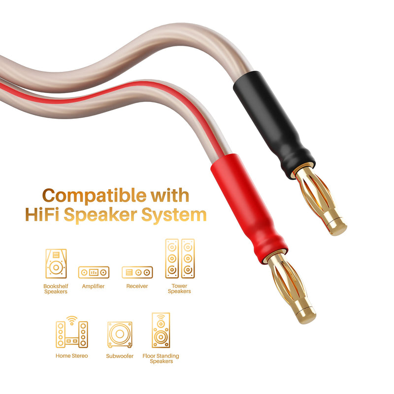  [AUSTRALIA] - GearIT 14 AWG Speaker Cable Wire with Banana Plugs (2 Pack, 9.9 Feet - 3 Meter) 14Ga Gauge Banana Wire for Bi-Wire Bi-Amp HiFi Surround Sound - 99.9% OFC Copper, Gold Plated Tips - Clear, 10 Ft 3m - 9.9ft, 2pack