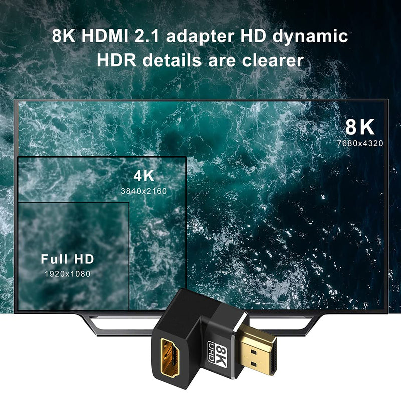  [AUSTRALIA] - Warmstor 8K HDMI Adapter 90 Degree and 270 Degree 2 Pack, HDMI 2.1 Right Angle Adapter Male to Female Gold Plated Support 8K@60Hz, 4K@120Hz, HDR, eARC for HDMI Cable HDTV Switch Laptop PS4 PS5 Xbox