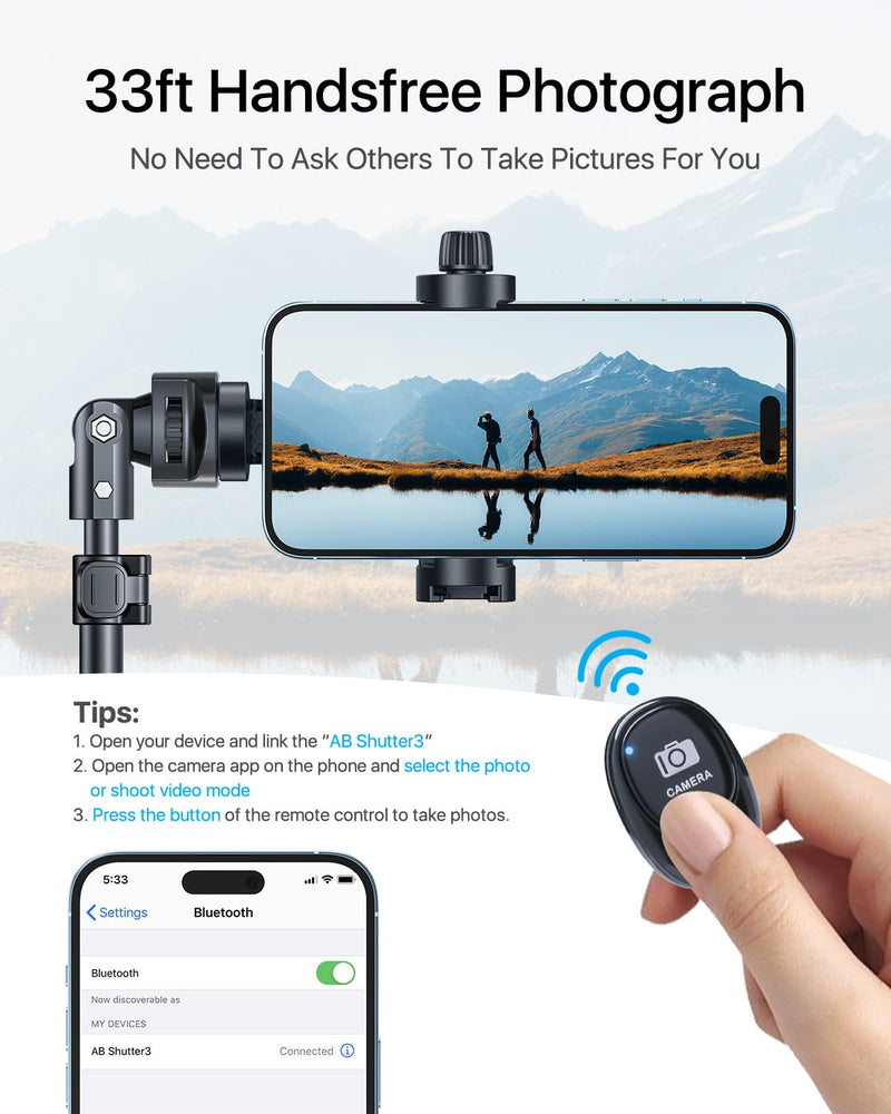  [AUSTRALIA] - NEXBOOM Phone Tripod - 67" [360° Rotation Mount & Heavy Duty] Cellphone Tripod Stand with Remote, Travel Tripod Compatible with iPhone 14 13 12 11 Pro Max XS Plus,Samsung S22 /Camera/GoPro