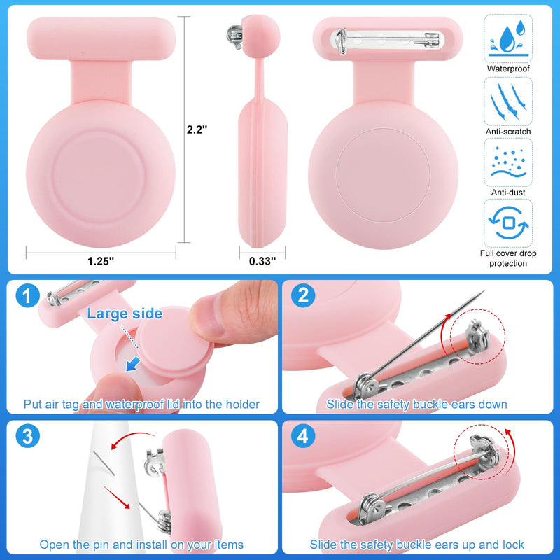  [AUSTRALIA] - Waterproof Air Tag Holder for Kids (2 Pack), Hidden Air Tag Case with Pin, GPS Tracker Clip Compatible with Apple Airtag, Suitable for Toddlers, Children, Elderly, Clothing, Backpack, Luggage. Pink/Grey Blue