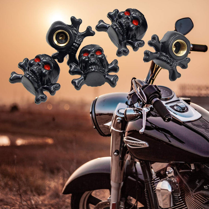 MYOSPARK 5Pcs Black Crossbones Skull Head Wheel Tire Tyre Air Valve Stem Cap Dust Cover for Universal Car Truck Motorcycle Bike Skull Head Valve Cap - LeoForward Australia