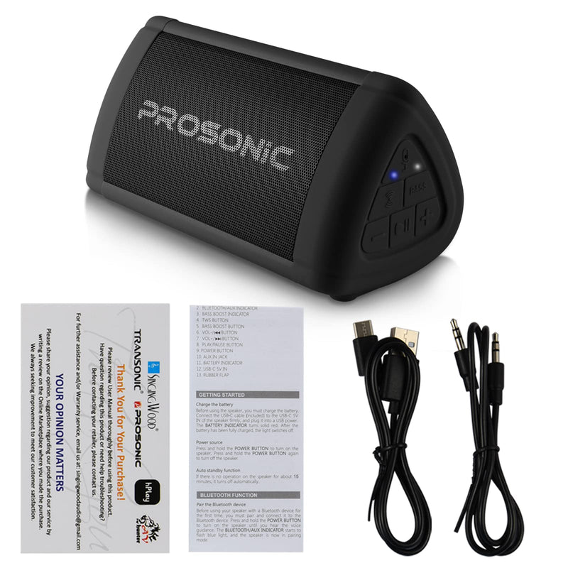  [AUSTRALIA] - Prosonic BT3 Portable Wireless Bluetooth Speaker with 10W Stereo Sound & Bass Boost -Rich Sound & Intense Bass -Bluetooth 5.0 -Microphone -IPX5 - in & Outdoor Speaker (Black) Black