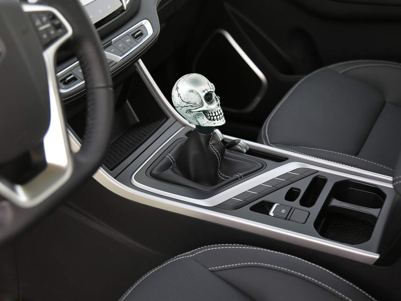  [AUSTRALIA] - Abfer Gear Stick Shift Knob Cool Skull Car Handle Shifter Knobs Shifting Head Fit Universal Automatic Manual Transport Vehicles (Silver)