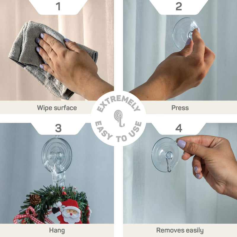  [AUSTRALIA] - All-Purpose Holiday suction cup hooks [10PK Combo Set] Powerful window suction cups with hooks Use To Hang On glass, Windows, Doors, Mirrors, Tiles. Set Includes: 2 Large, 4 Medium, 4 Small - USA Made 10 pack