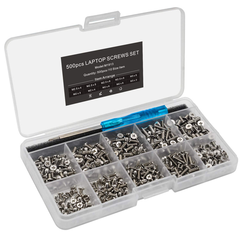  [AUSTRALIA] - Mcsher 500pcs Laptop Notebook Screws Set for IBM HP Dell Lenovo Samsung Sony Toshiba Acer Gateway Screw Assortment Kit with Screwdriver - Silver