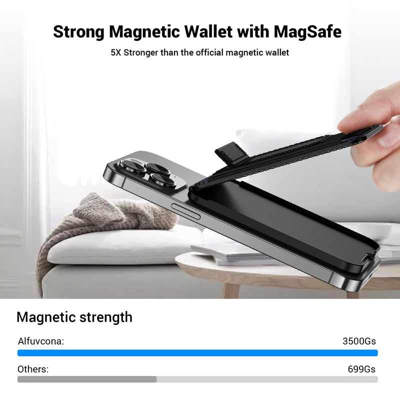  [AUSTRALIA] - for MagSafe Wallet Stand with Strap, 2-1 Adjustable Leather Magnetic Wallet Stand Compatible with MagSafe, Strong Magnetic Phone Wallet Stand for iPhone 14/13/12 Series, Fit 7-8 Cards - Black Black Phone Holder
