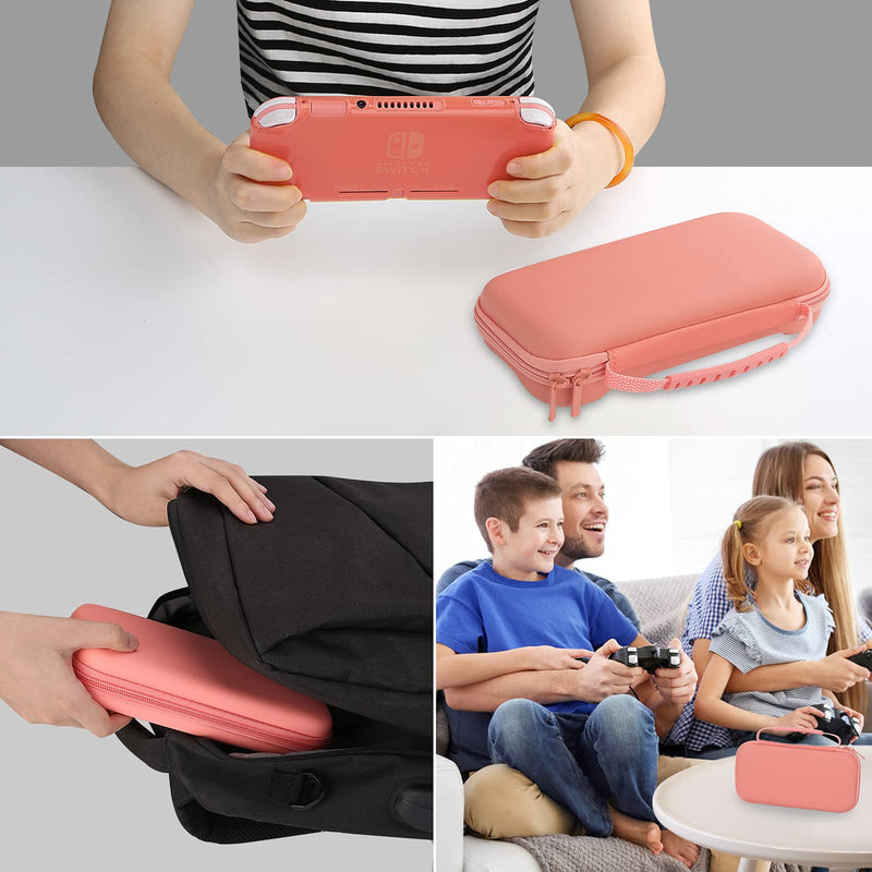 [AUSTRALIA] - HEYSTOP Compatible with Switch Lite Carrying Case, Switch Lite Case with Soft TPU Protective Case Games Card 6 Thumb Grip Caps for Nintendo Switch Lite Accessories Kit(Pink) Pink